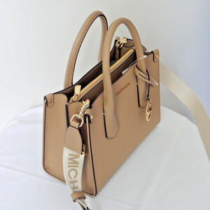 NWT MICHAEL KORS MAPLE Leather Three Compartments Small Satchel Camel BAG W /BG